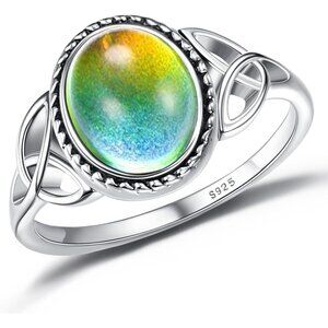 925 Sterling Silver Mood Ring for Women Vintage Celtic Knot Rings Jewelry 18K Wh